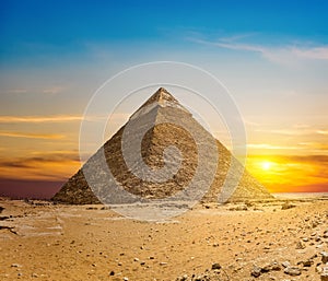 Chefren pyramid at sunset