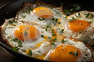 Chefs canvas top view of sunny side up eggs in the pan