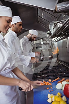 Chefs chopping vegetables
