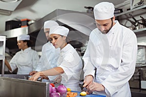 Chefs chopping vegetables