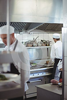 Chefs preparing food in the commercial kitchen