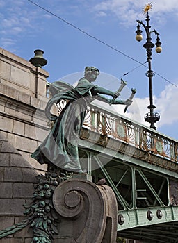 Chekhov bridge on the Vltava river, Prague. Architecture detail