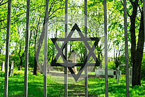 Chelm, Lubelskie, Poland - May 01, 2019: Star of David, Jewish cemetery