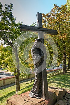 Chelm, Poland, 25 September 2020: Calvary around the Basilica of the Blessed Virgin Mary in Chelm, sculpture by Jacek Kicinski -