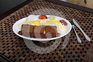 Chelo Kabab Koobideh or Kubideh served in a dish isolated on table side view of middle east food