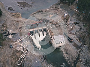 Chemal river. Chemal HPP. Chemal hydroelectric power station in Altai