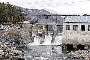 Chemal river. Chemal HPP. Chemal hydroelectric power station in Altai.