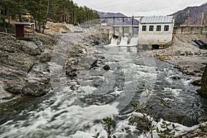 Chemal river. Chemal HPP. Chemal hydroelectric power station in Altai.