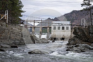 Chemal river. Chemal HPP. Chemal hydroelectric power station in Altai.