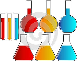 Chemestry Flasks Beakers Test Tubes Set Vector