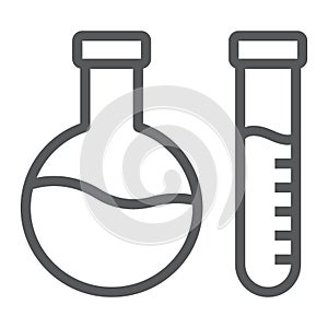 Chemical analysis line icon, laboratory and flask, tube test sign, vector graphics, a linear pattern on a white