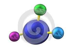 A chemical bonding symbol representation of one larger atom binding to three smaller atoms