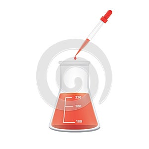 Chemical conical flask with dropper on white background vector.