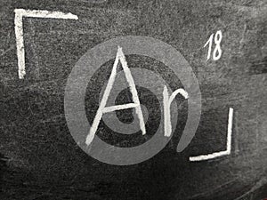 The chemical element argon with a serial number from the periodic table. Chalk drawing.