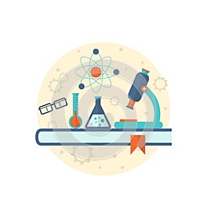 Chemical engineering background with flat icon of objects