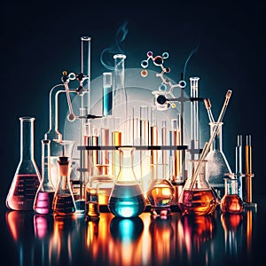 Chemical experiment concept. Laboratory equipment. Science Lab assistant, a medical scientist, a chemistry researcher