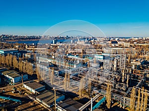 Chemical factory industrial area. Aerial view