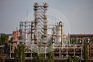 Chemical factory. Rectification towers. Gas separation unit