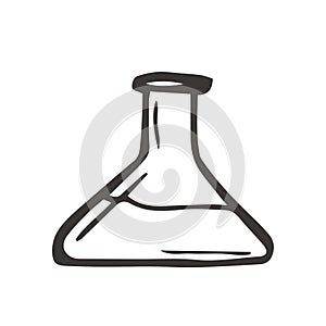 chemical flask icon. hand drawn doodle style. vector, minimalism, monochrome laboratory glassware