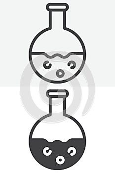 Chemical flask line and solid vector icon set