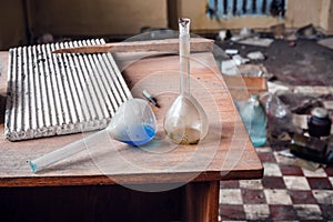 Chemical flasks in the abandoned lab