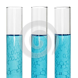 Chemical flasks with blue liquid