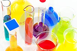 Chemical flasks with color liquids