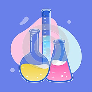 Chemical flasks with colored liquids. Vector illustration