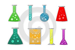 Chemical flasks with different liquid colors