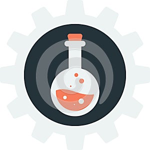 Chemical flasks and gears illustration in minimal style