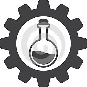 Chemical flasks and gears illustration in minimal style