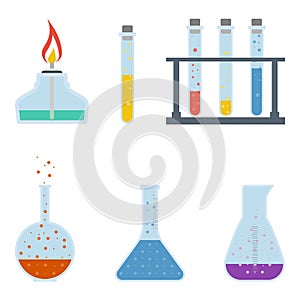 Chemical Flasks Isolated On A White Background. Vector Icon Set.