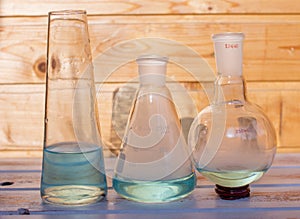 Chemical flasks for the laboratory.