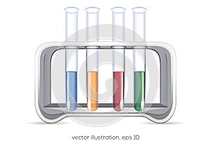 Chemical flasks with multi colored reagents isolated on white