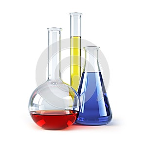 Chemical flasks with reagents photo