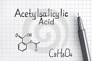 Chemical formula of Acetylsalicylic Acid with pen. photo