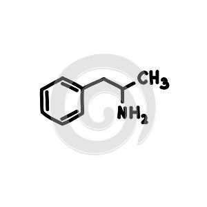 Chemical formula amphetamine doodle icon, vector illustration