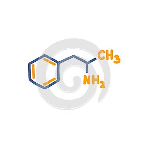 Chemical formula amphetamine doodle icon, vector illustration