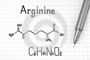 Chemical formula of Arginine with pen