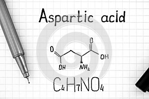 Chemical formula of Aspartic acid with pen photo
