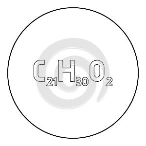 Chemical formula C21H30O2 Cannabidiol CBD Phytocannabinoid marijuana pot grass hemp cannabis molecule icon in circle round black