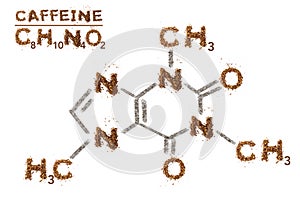 Chemical formula of Caffeine. Mixed media artwork by coffee grain. photo