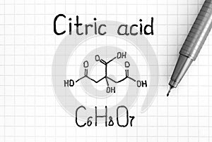 Chemical formula of Citric Acid with pen