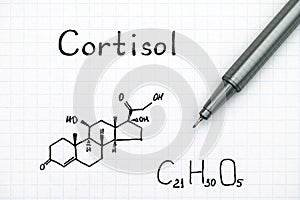 Chemical formula of Cortisol with black pen