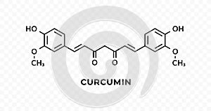 Chemical formula of curcumin turmeric. Vector skeletal structure of curcumin. Food flavoring and coloring