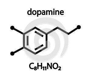 The chemical formula of dopamine. Vector.