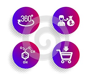 Chemical formula, Full rotation and Sallary icons set. Online market sign. Vector photo