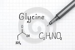 Chemical formula of Glycine with black pen.