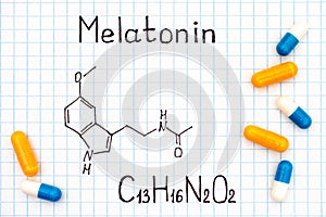 Chemical formula of Melatonin with some pills