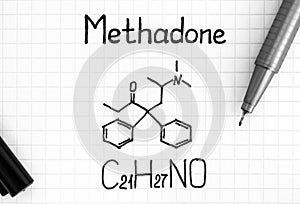 Chemical formula of Methadone with black pen